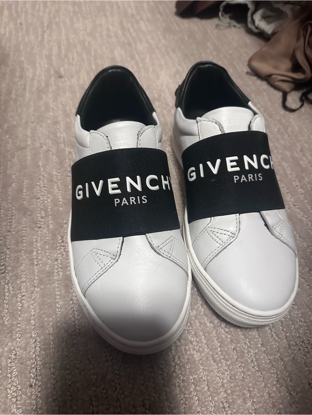 Givenchy White Leather Slip-On Sneakers with Black Logo Band